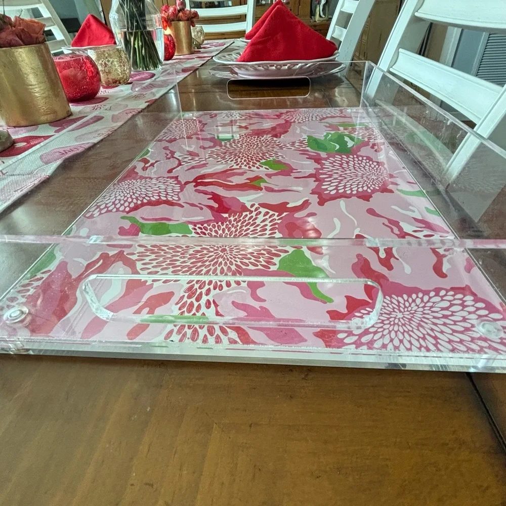 Lilly Pulitzer Pink floral tray New 17x11 gift Easter hostess Mothers Day